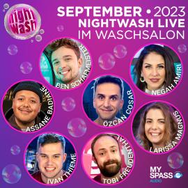 Hörbuch NightWash Live, September 2023  - Autor Ben Schafmeister, Tobi Freudenthal, Assane Badiane, Negah Amiri, Larissa Magnus, Ivan Thieme, Özcan Cosar   - gelesen von Schauspielergruppe