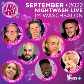 Hörbuch NightWash Live - September 2022  - Autor Simon Stäblein, Sven Bensmann, Jokah Tululu, Victoria Helene Bergmann, Yorick Thiede, Okan Seese, Shari Litt, Abdelkarim   - gelesen von Schauspielergruppe